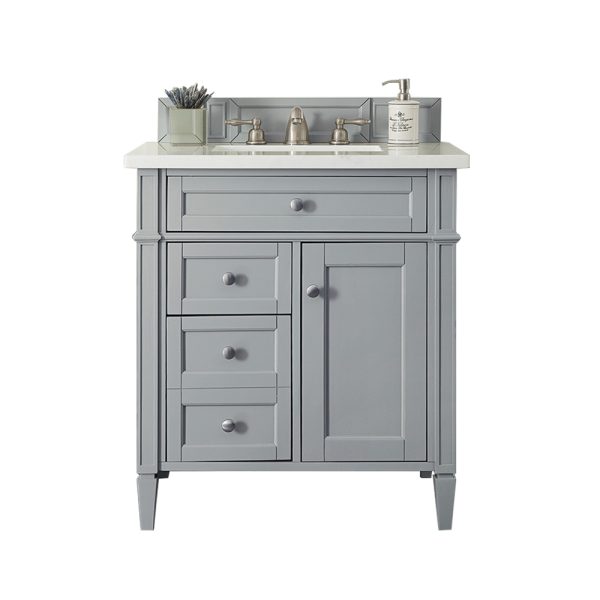 Brittany 30 inch Bathroom Vanity in Urban Gray With Arctic Fall Quartz Top