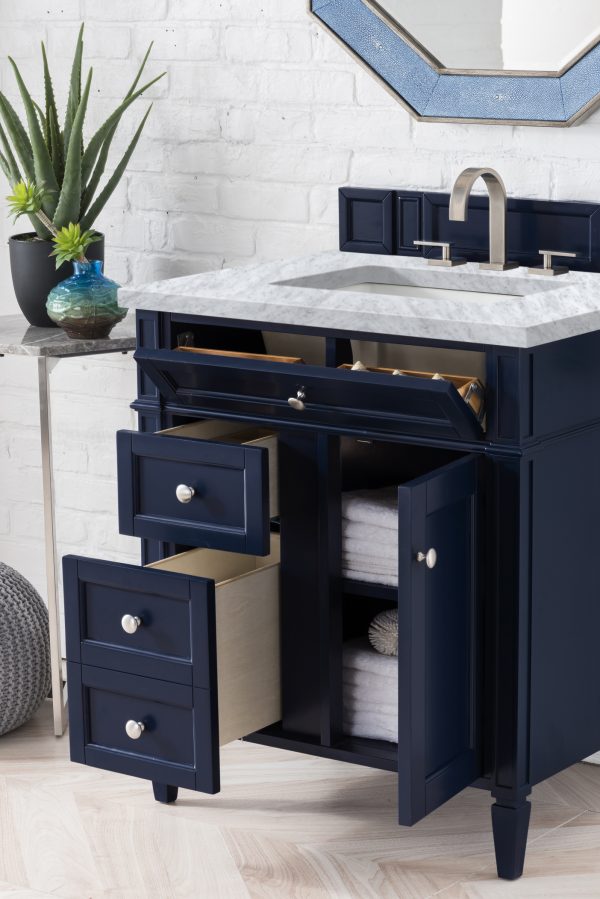 Brittany 30 inch Bathroom Vanity in Victory Blue With Carrara Marble Top Top
