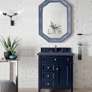 Brittany 30 inch Bathroom Vanity in Victory Blue With Charcoal Soapstone Quartz Top