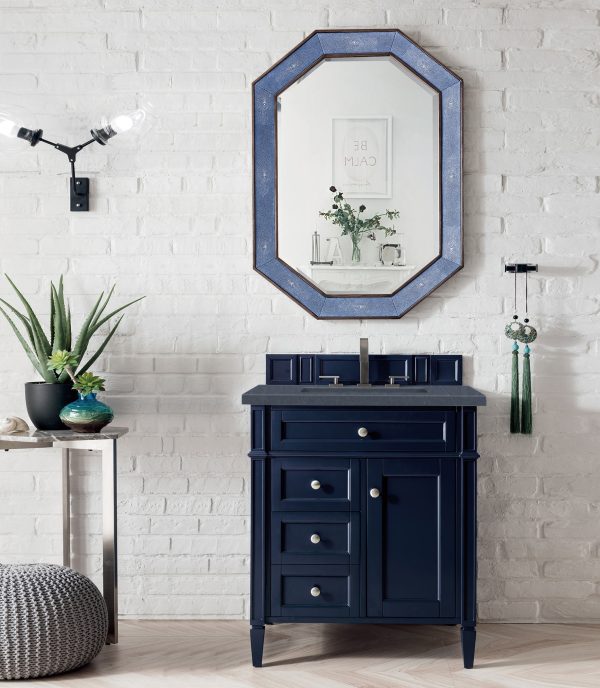 Brittany 30 inch Bathroom Vanity in Victory Blue With Charcoal Soapstone Quartz Top
