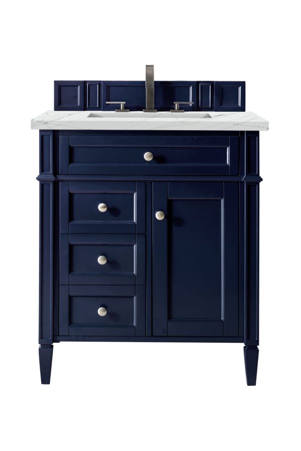 Brittany 30 inch Bathroom Vanity in Victory Blue With Ethereal Noctis Quartz Top