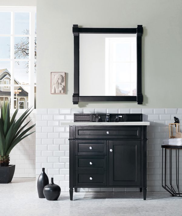 Brittany 36 inch Bathroom Vanity in Black Onyx With Ethereal Noctis Quartz Top