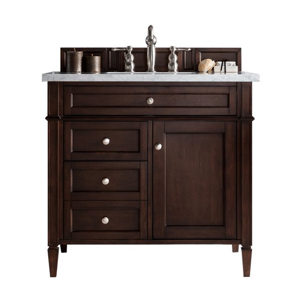 Brittany 36 inch Bathroom Vanity in Burnished Mahogany With Arctic Fall Quartz Top