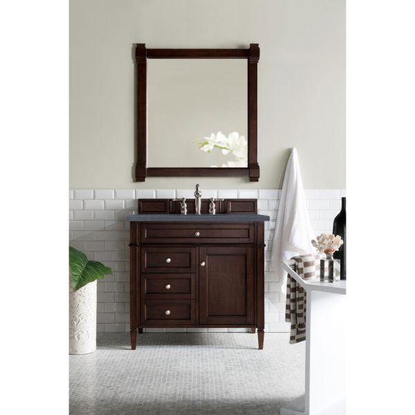 Brittany 36 inch Bathroom Vanity in Burnished Mahogany With Charcoal Soapstone Quartz Top