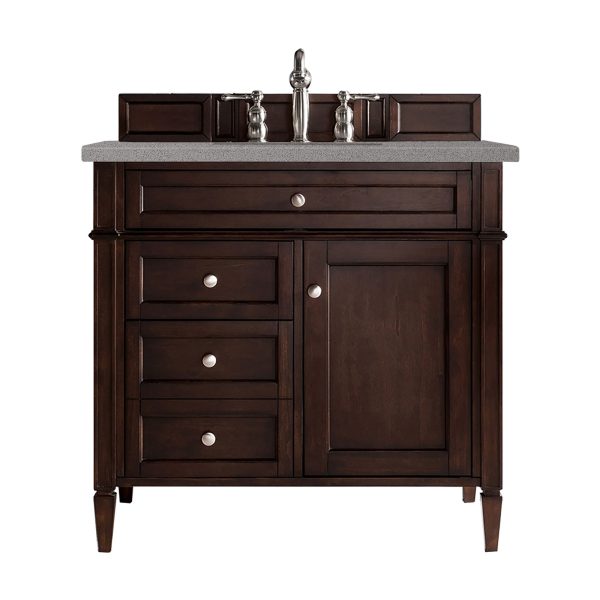 Brittany 36 inch Bathroom Vanity in Burnished Mahogany With Grey Expo Quartz Top