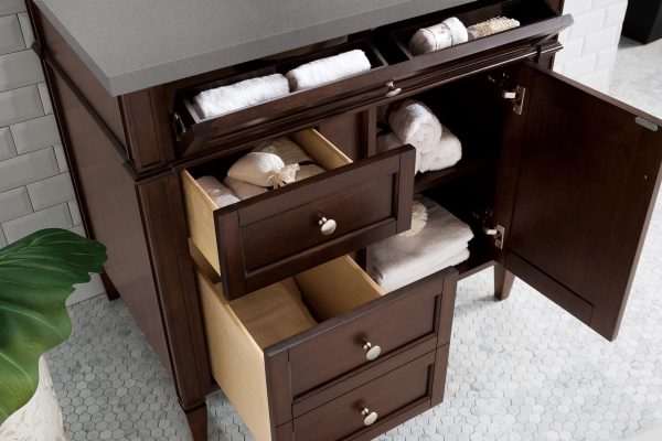 Brittany 36 inch Bathroom Vanity in Burnished Mahogany With Grey Expo Quartz Top