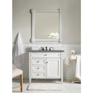 Brittany 36 inch Bathroom Vanity in Bright White With Cala Blue Quartz Top