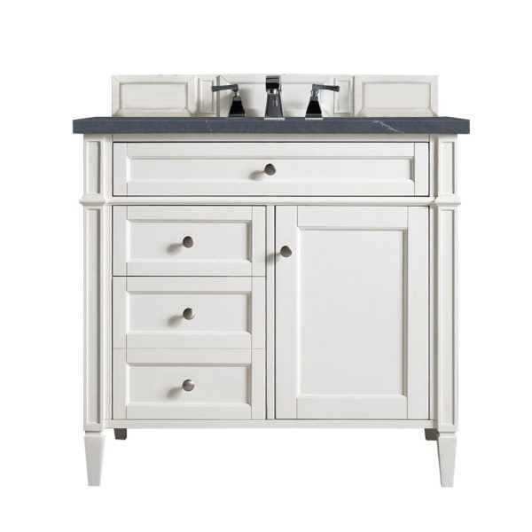 Brittany 36 inch Bathroom Vanity in Bright White With Charcoal Soapstone Quartz Top