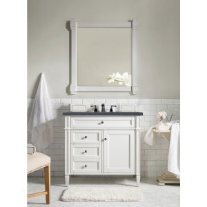 Brittany 36 inch Bathroom Vanity in Bright White With Charcoal Soapstone Quartz Top