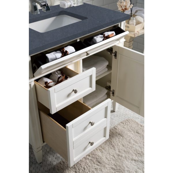 Brittany 36 inch Bathroom Vanity in Bright White With Charcoal Soapstone Quartz Top