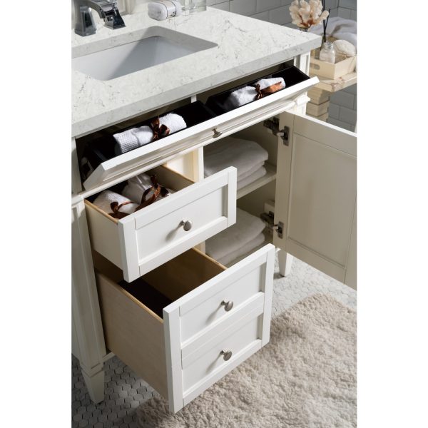 Brittany 36 inch Bathroom Vanity in Bright White With Eternal Jasmine Pearl Quartz Top