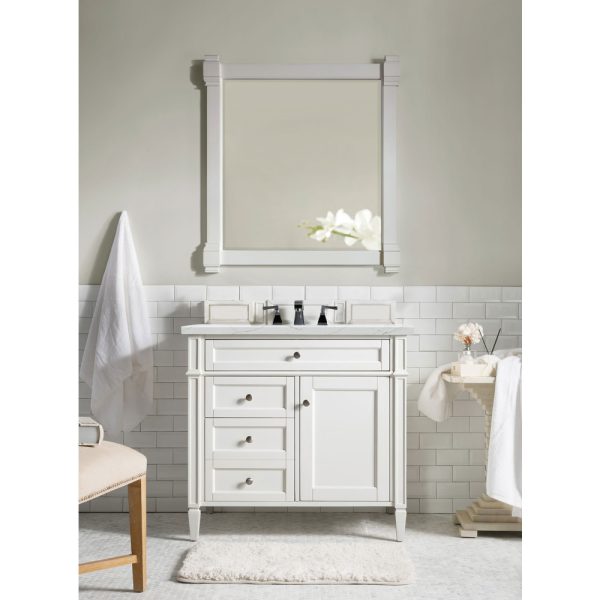 Brittany 36 inch Bathroom Vanity in Bright White With Ethereal Noctis Quartz Top