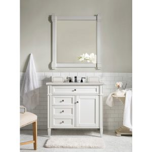 Brittany 36 inch Bathroom Vanity in Bright White With Eternal Serena Quartz Top