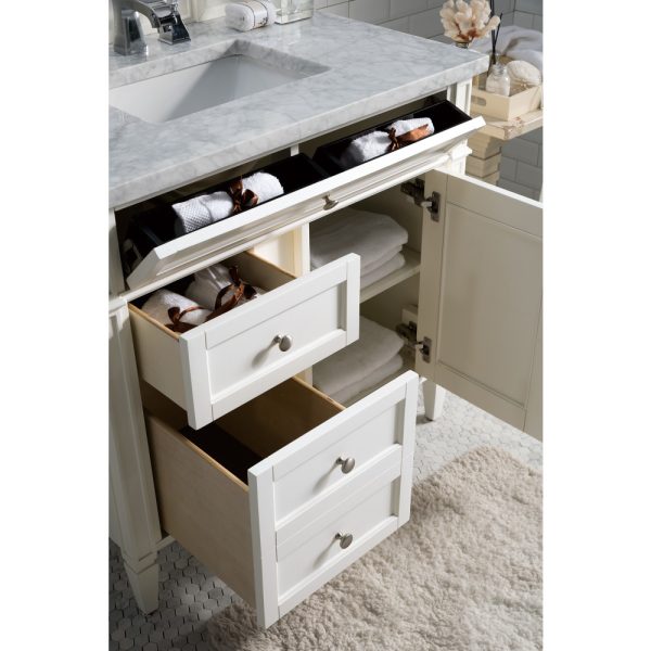 Brittany 36 inch Bathroom Vanity in Bright White With Carrara Marble Top