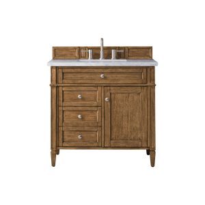 Brittany 36 inch Bathroom Vanity in Saddle Brown With Arctic Fall Quartz Top