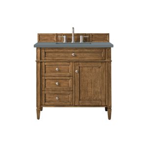 Brittany 36 inch Bathroom Vanity in Saddle Brown With Cala Blue Quartz Top