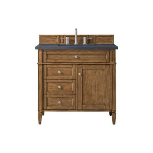 Brittany 36 inch Bathroom Vanity in Saddle Brown With Charcoal Soapstone Quartz Top