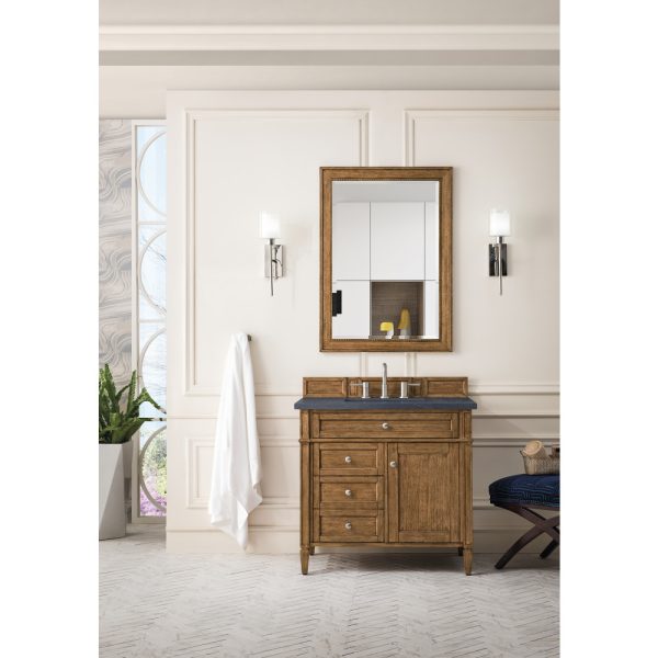 Brittany 36 inch Bathroom Vanity in Saddle Brown With Charcoal Soapstone Quartz Top