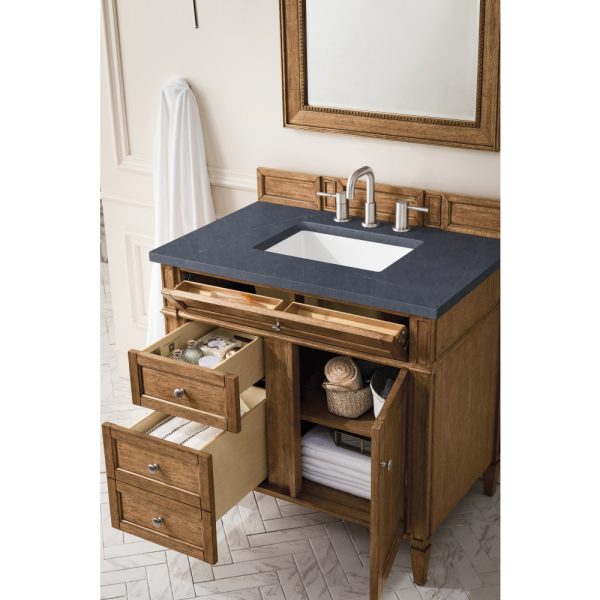 Brittany 36 inch Bathroom Vanity in Saddle Brown With Charcoal Soapstone Quartz Top