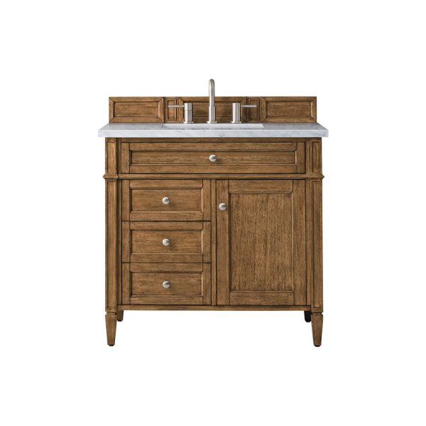 Brittany 36 inch Bathroom Vanity in Saddle Brown With Eternal Jasmine Pearl Quartz Top