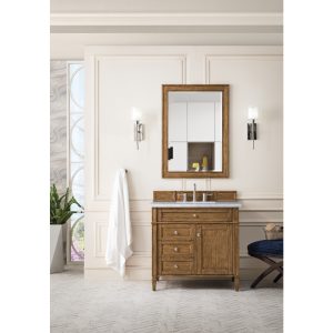 Brittany 36 inch Bathroom Vanity in Saddle Brown With Eternal Jasmine Pearl Quartz Top