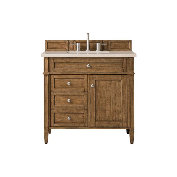 Brittany 36 inch Bathroom Vanity in Saddle Brown With Eternal Marfil Quartz Top