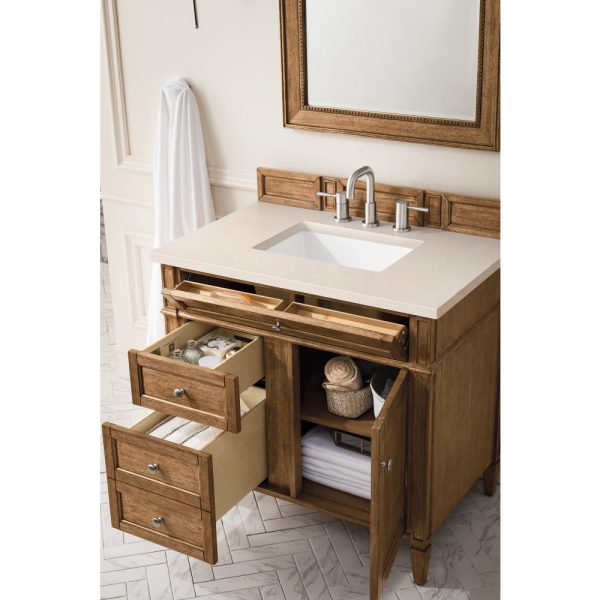 Brittany 36 inch Bathroom Vanity in Saddle Brown With Eternal Marfil Quartz Top