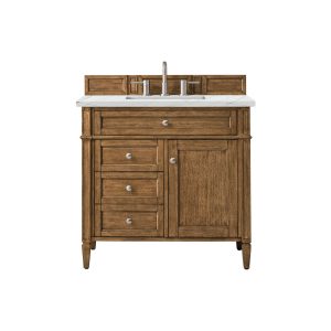 Brittany 36 inch Bathroom Vanity in Saddle Brown With Ethereal Noctis Quartz Top