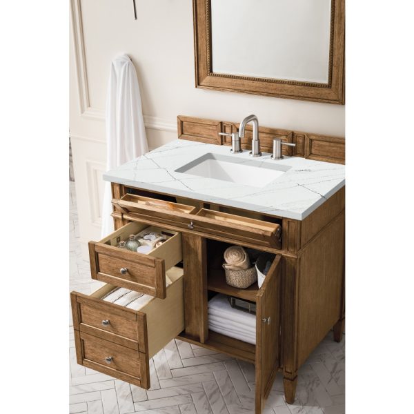 Brittany 36 inch Bathroom Vanity in Saddle Brown With Ethereal Noctis Quartz Top