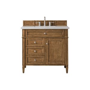 Brittany 36 inch Bathroom Vanity in Saddle Brown With Eternal Serena Quartz Top