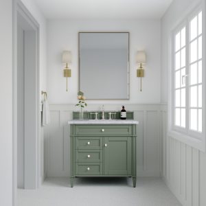 Brittany 36 inch Bathroom Vanity in Sage Green With Carrara Marble Top Top