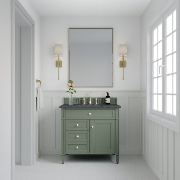 Brittany 36 inch Bathroom Vanity in Sage Green With Charcoal Soapstone Quartz Top