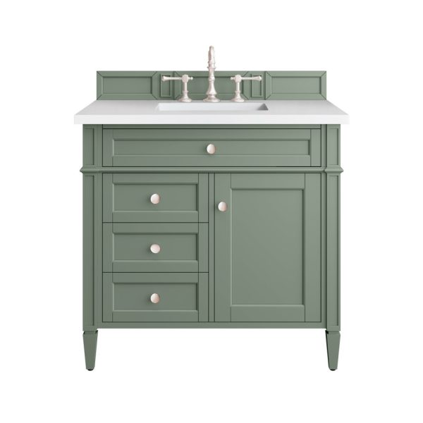 Brittany 36 inch Bathroom Vanity in Smokey Celadon With White Zeus Quartz Top