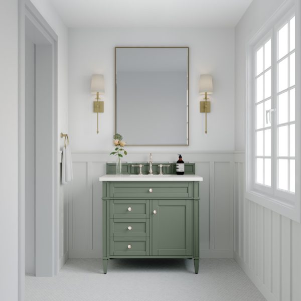 Brittany 36 inch Bathroom Vanity in Smokey Celadon With White Zeus Quartz Top