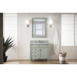 Brittany 36 inch Bathroom Vanity in Sage Green With Arctic Fall Quartz Top