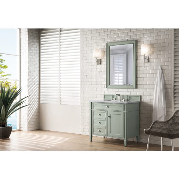 Brittany 36 inch Bathroom Vanity in Sage Green With Carrara Marble Top