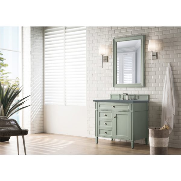 Brittany 36 inch Bathroom Vanity in Sage Green With Arctic Fall Quartz Top