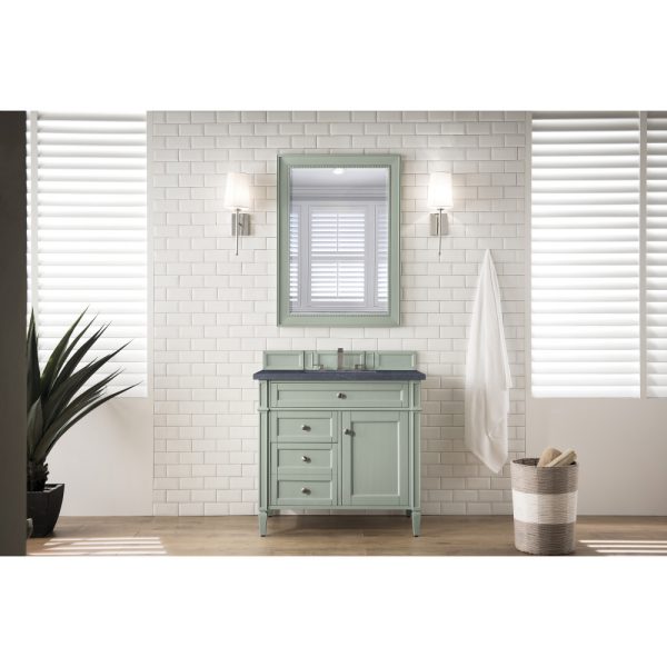 Brittany 36 inch Bathroom Vanity in Sage Green With Charcoal Soapstone Quartz Top