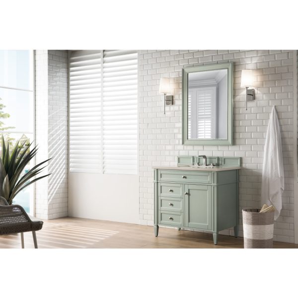Brittany 36 inch Bathroom Vanity in Sage Green With Eternal Marfil Quartz Top