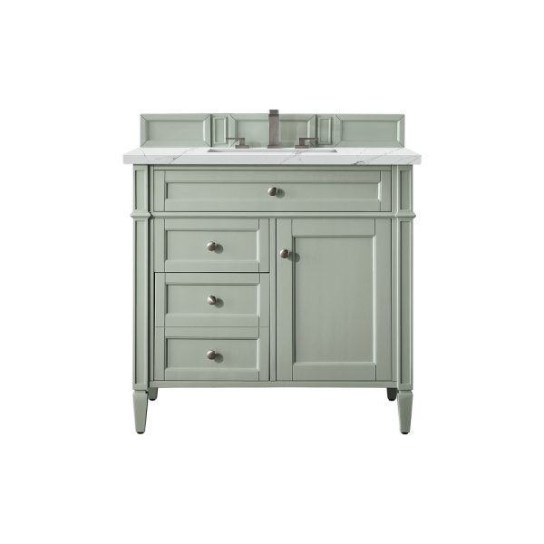 Brittany 36 inch Bathroom Vanity in Sage Green With Ethereal Noctis Quartz Top