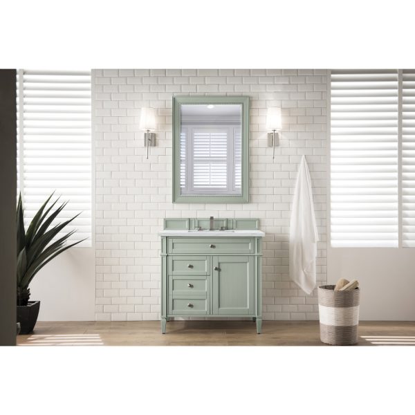 Brittany 36 inch Bathroom Vanity in Sage Green With Ethereal Noctis Quartz Top