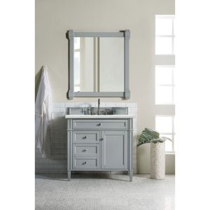 Brittany 36 inch Bathroom Vanity in Urban Gray With Ethereal Noctis Quartz Top