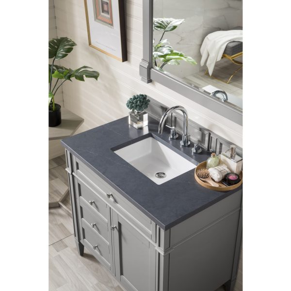Brittany 36 inch Bathroom Vanity in Urban Gray With Charcoal Soapstone Quartz Top