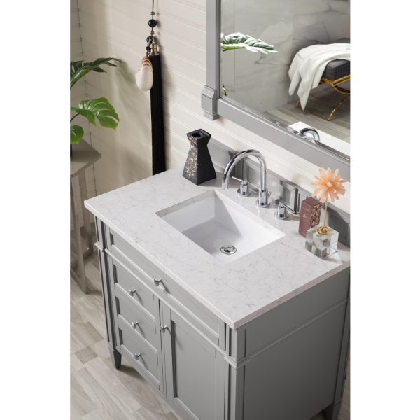 Brittany 36 inch Bathroom Vanity in Urban Gray With Eternal Jasmine Pearl Quartz Top