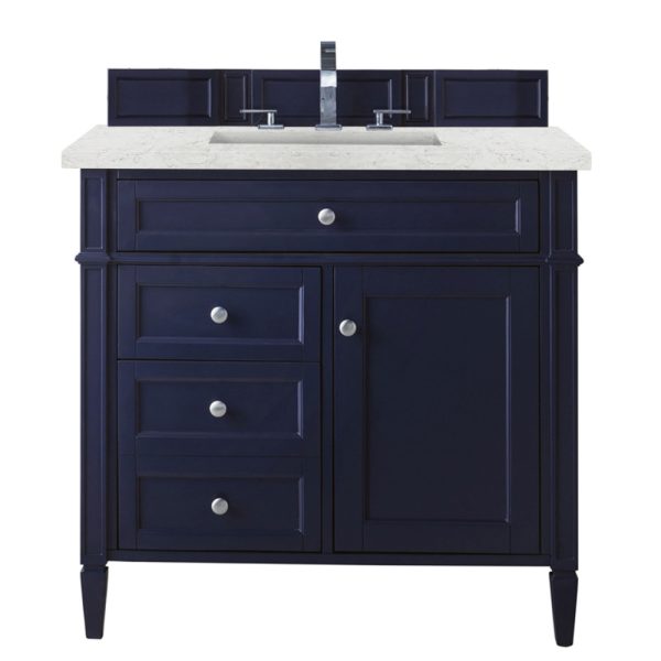 Brittany 36 inch Bathroom Vanity in Victory Blue With Eternal Jasmine Pearl Quartz Top
