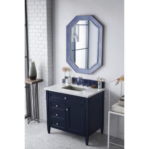 Brittany 36 inch Bathroom Vanity in Victory Blue With Eternal Jasmine Pearl Quartz Top