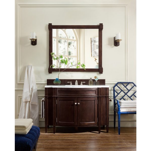 Brittany 46 inch Bathroom Vanity in Burnished Mahogany With Carrara Marble Top