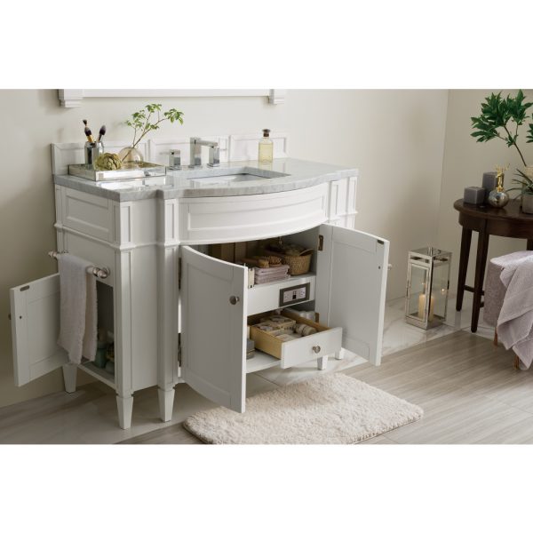 Brittany 46 inch Bathroom Vanity in Bright White With Carrara Marble Top