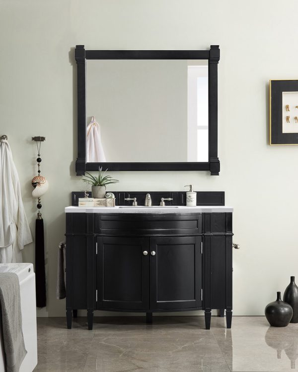Brittany 46 inch Bathroom Vanity in Black Onyx With Arctic Fall Quartz Top