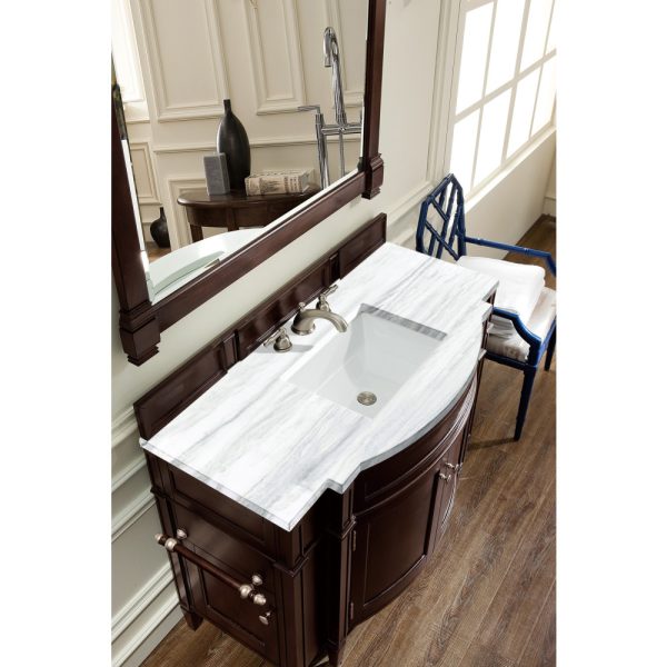 Brittany 46 inch Bathroom Vanity in Burnished Mahogany With Arctic Fall Quartz Top